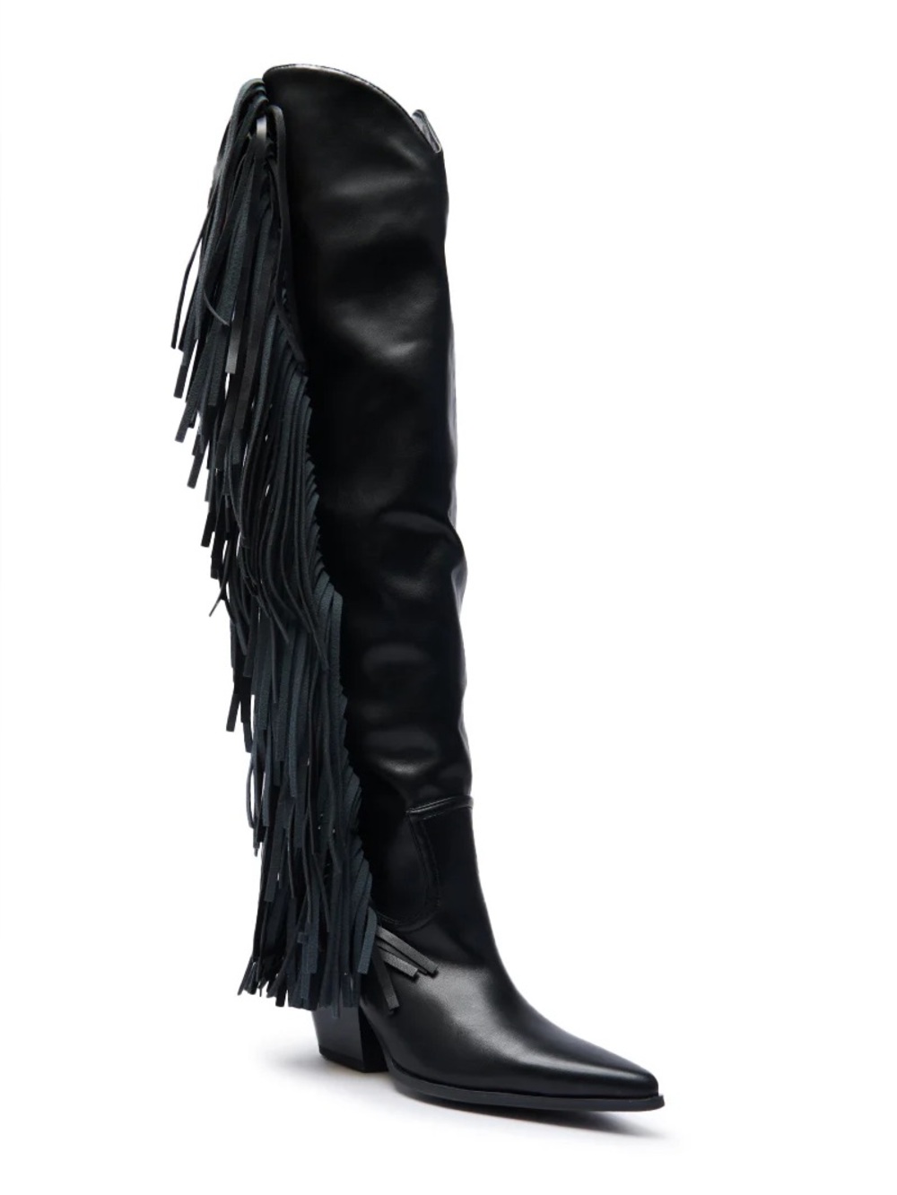 Azalea Wang SZYMON Black Western Boots With Fringe Detailing
